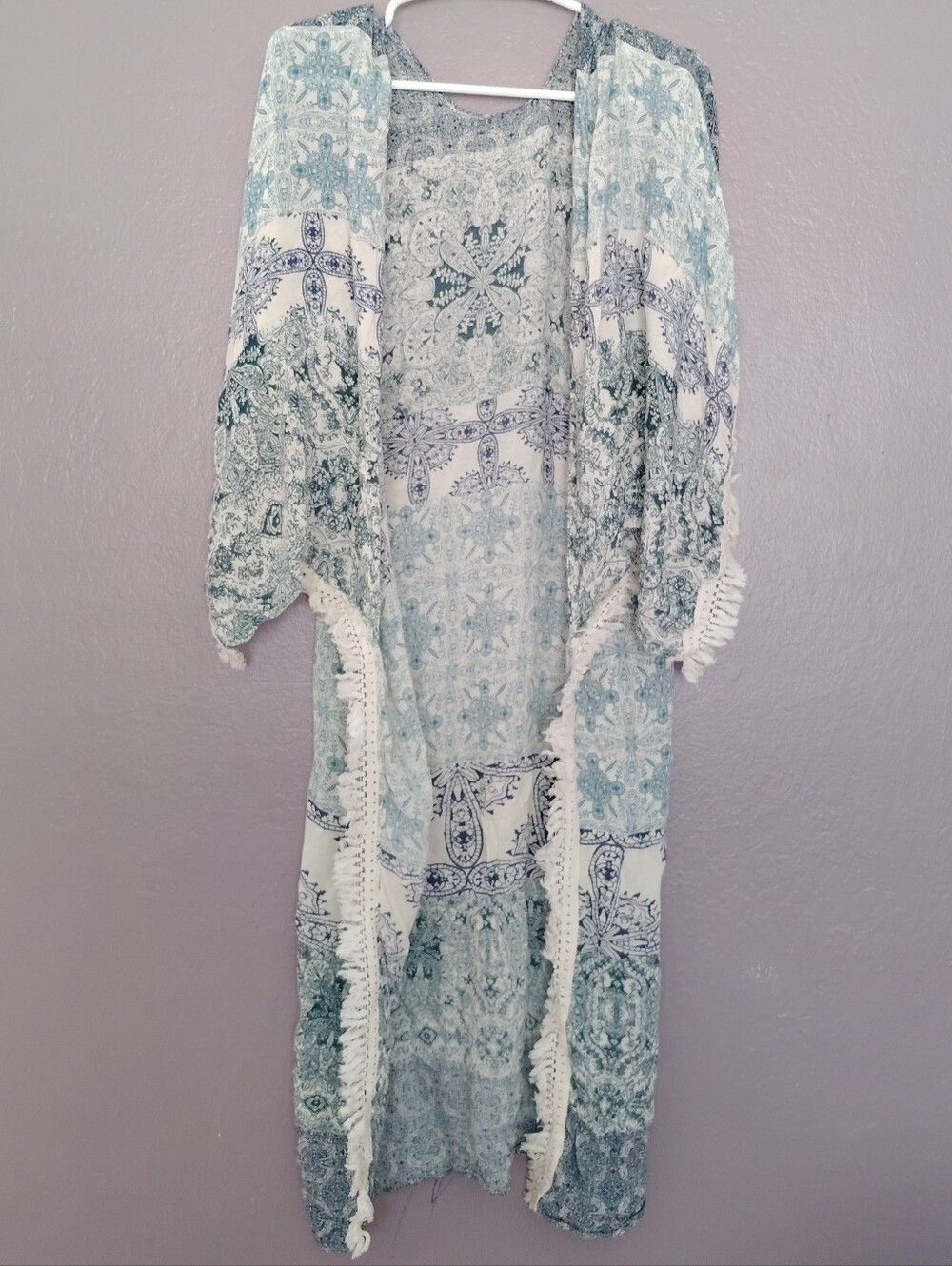 Ruggine Boho Hippi Long Kimono Fringe Paisley Beachy S-L